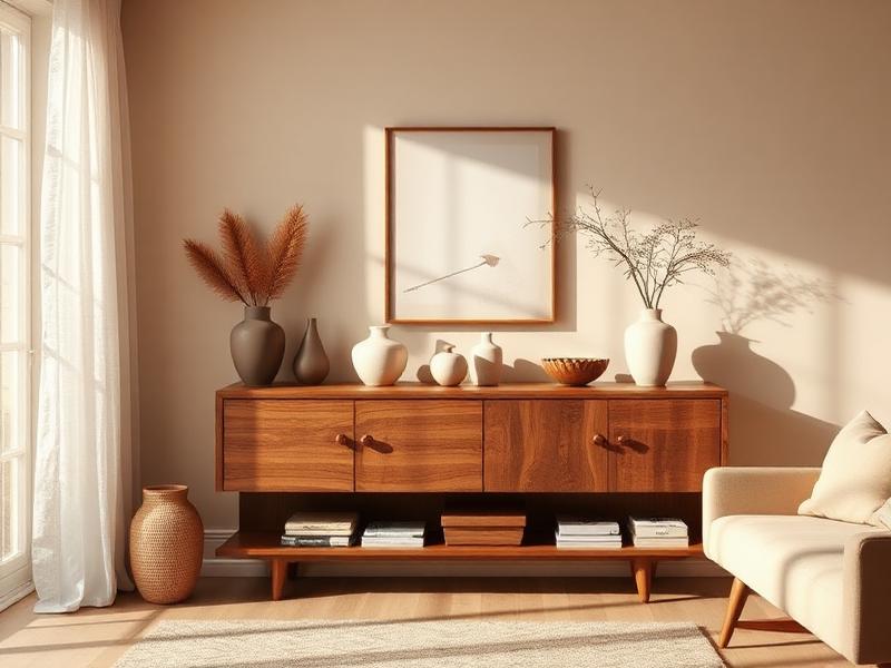 A styled home interior with warm neutral tones